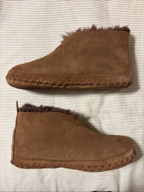 L.L.Bean Wicked Good Boot Moc Slippers Suede Shearling Lined Brown 8M